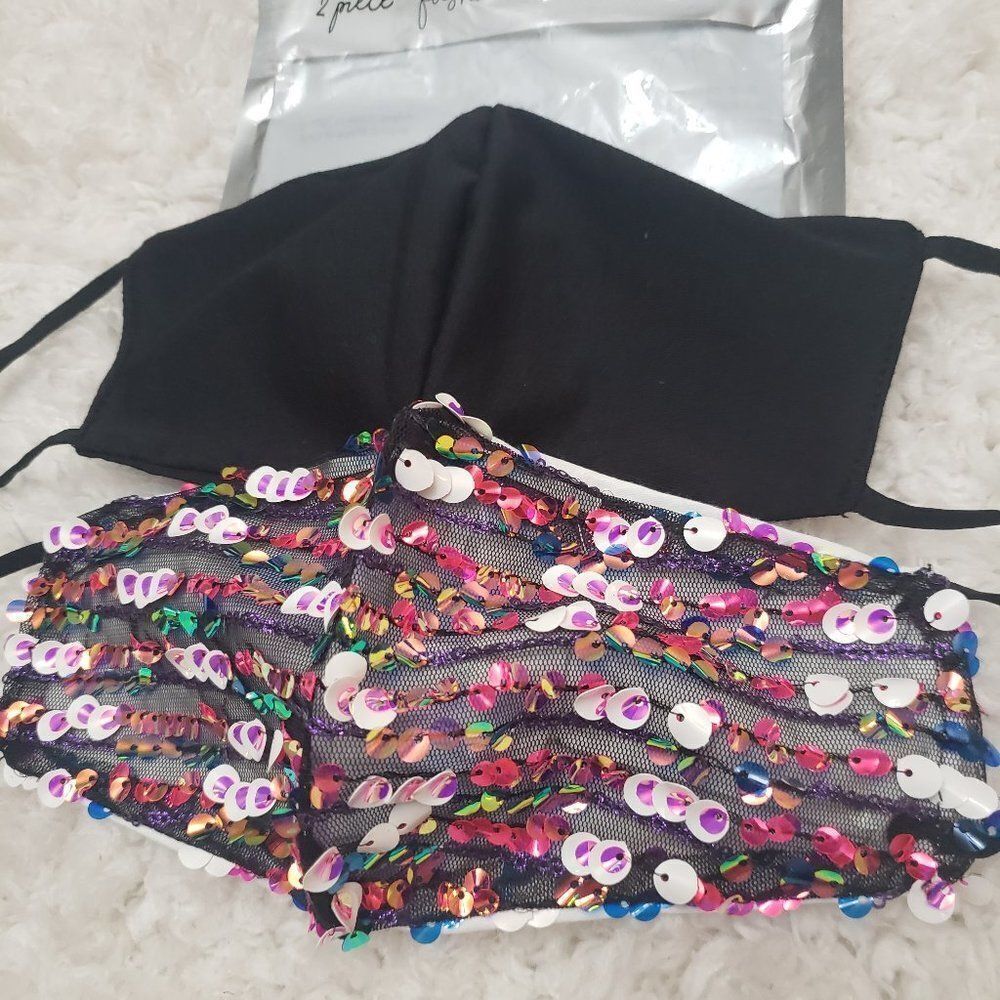 Fashion x2 Cloth Face Mask multicolor Sequin NWT - Picture 2 of 6